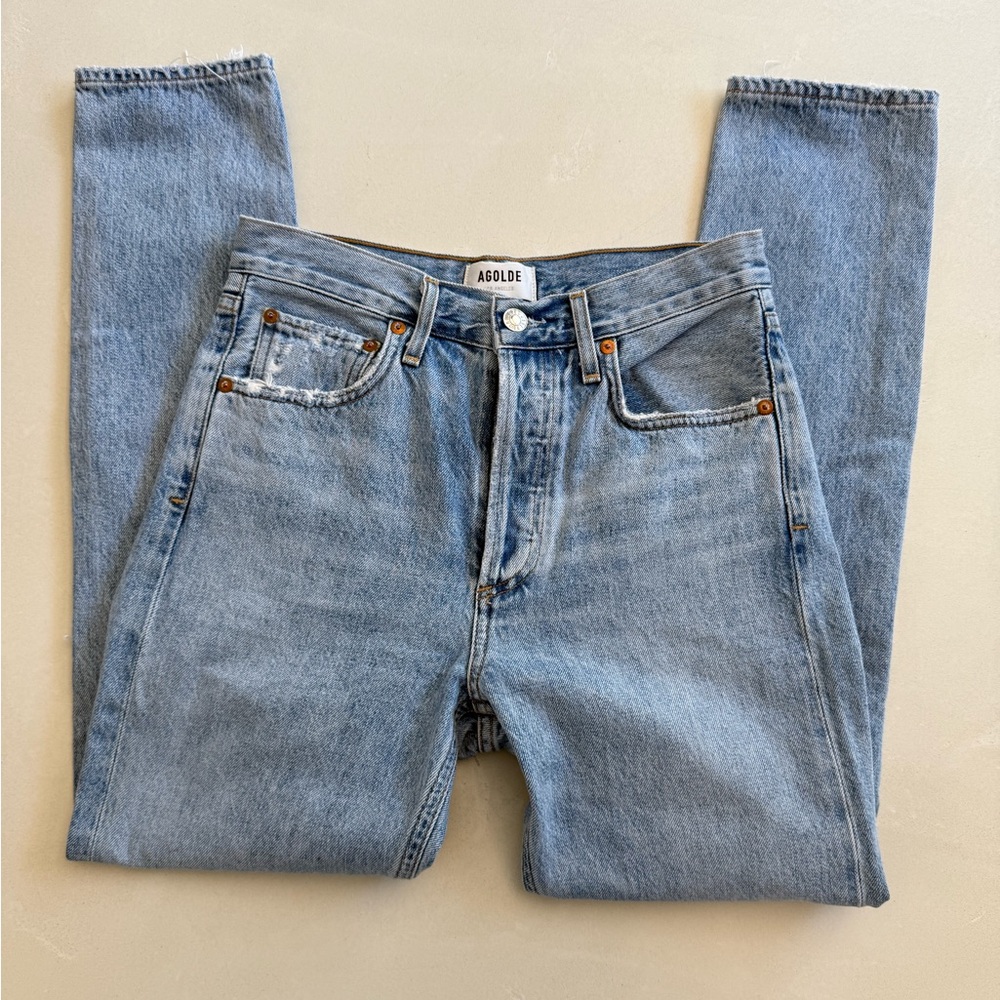 Agolde Jamie High Rise Distressed Classic Straight Leg Jeans 25